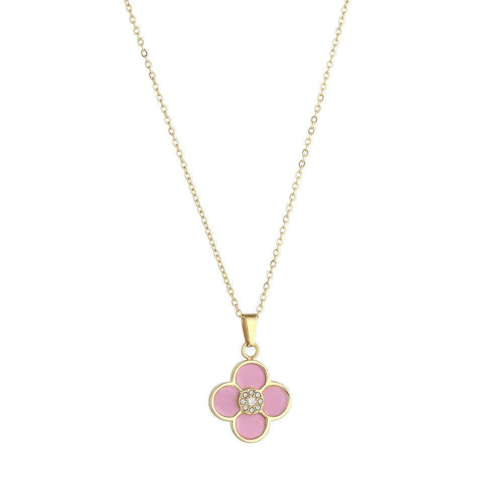 Gold & Pink Floral Enamel Necklace