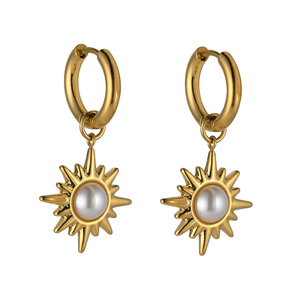 Gold & Pearl Sunburst Earrings