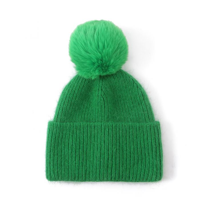 Green Faux Fur Pom Pom Hat