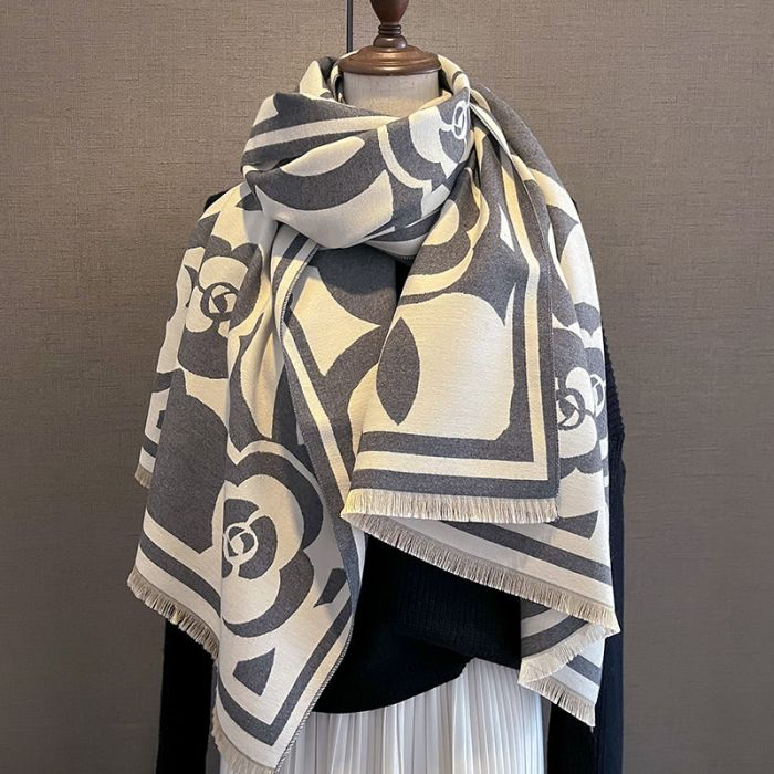 Grey & Ivory Flower Print Scarf