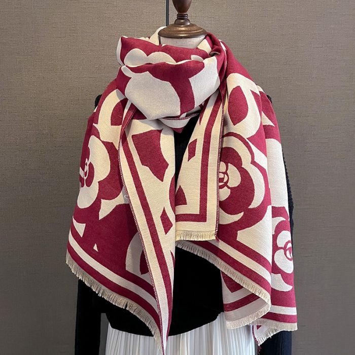 Wine & Ivory Flower Print Scarf