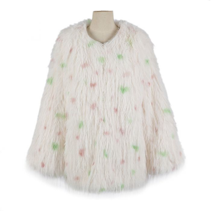 Ivory & Pink Shaggy Faux Fur Cape Coat