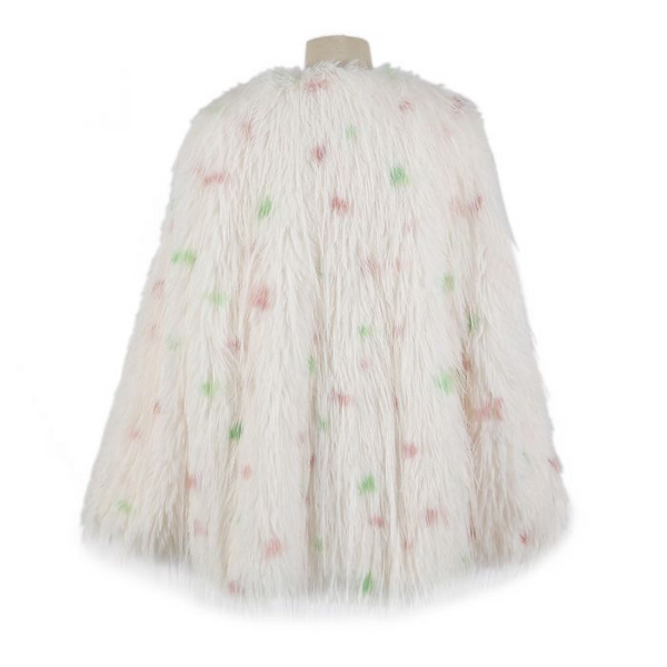 Ivory & Pink Shaggy Faux Fur Cape Coat