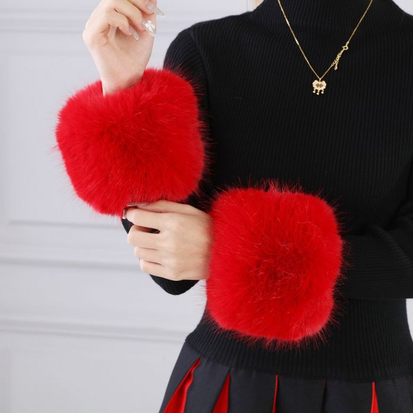 Red Faux Fur Cuffs