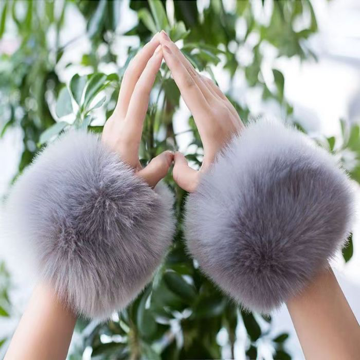 Grey Faux Fur Cuffs