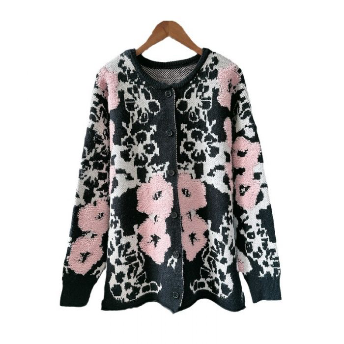 Black & Pink Abstract Print Cardigan