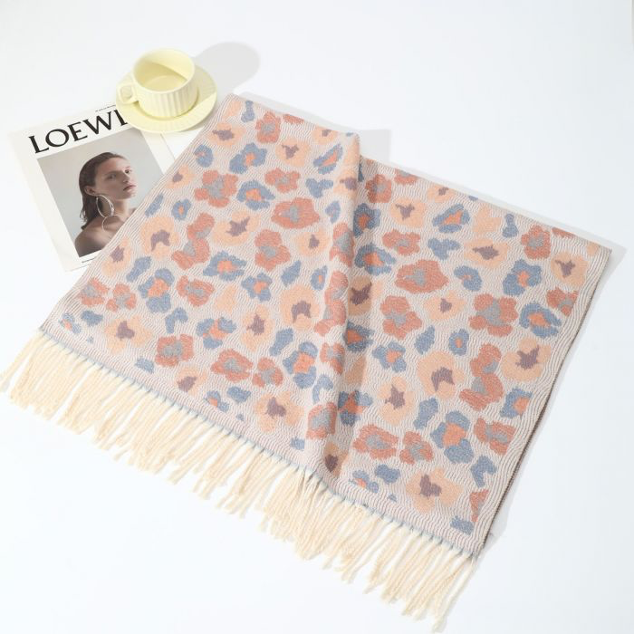 Beige & Blush Leopard Print Wool Scarf