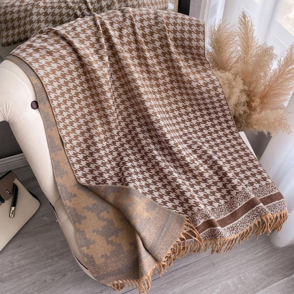 Brown Dogtooth Reversible Wool Scarf