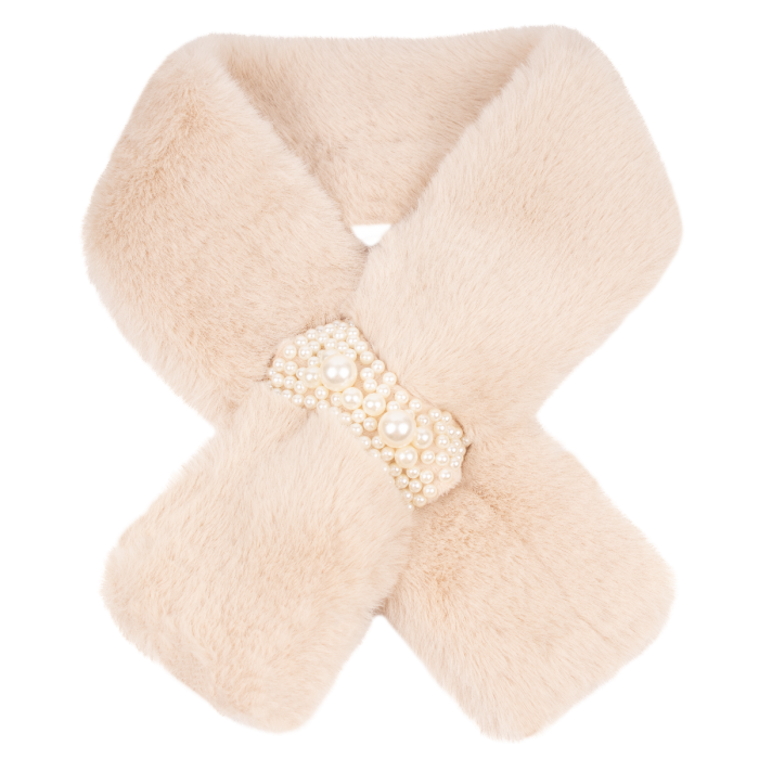 Cream Pearl Cluster Faux Fur Scarf