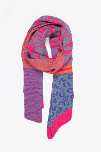 Mara Blue & Fuchsia Tiger Leopard Print Scarf