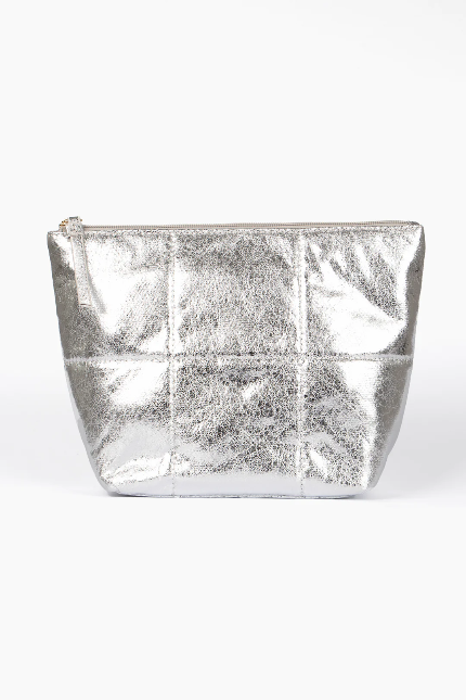 Romy Quilted Cracked Silver Vanity Bag