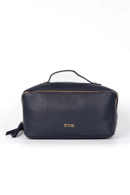 Mila Navy Pebbled Faux Leather Vanity Bag