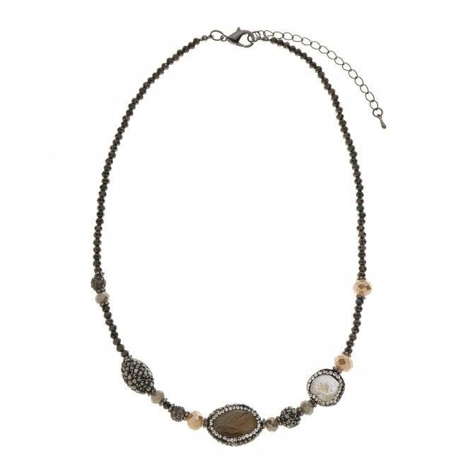 Grey Crystal Beaded Necklace