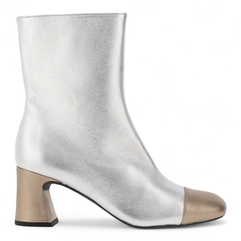 Unisa Meila Metallic Silver Heeled Boots with Gold