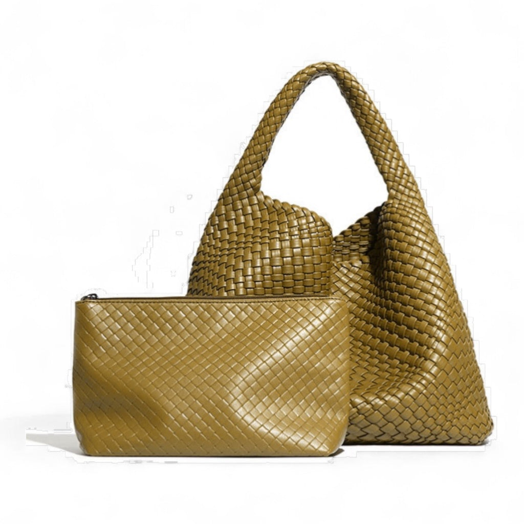 Olive Green Weave Shoulder Handbag