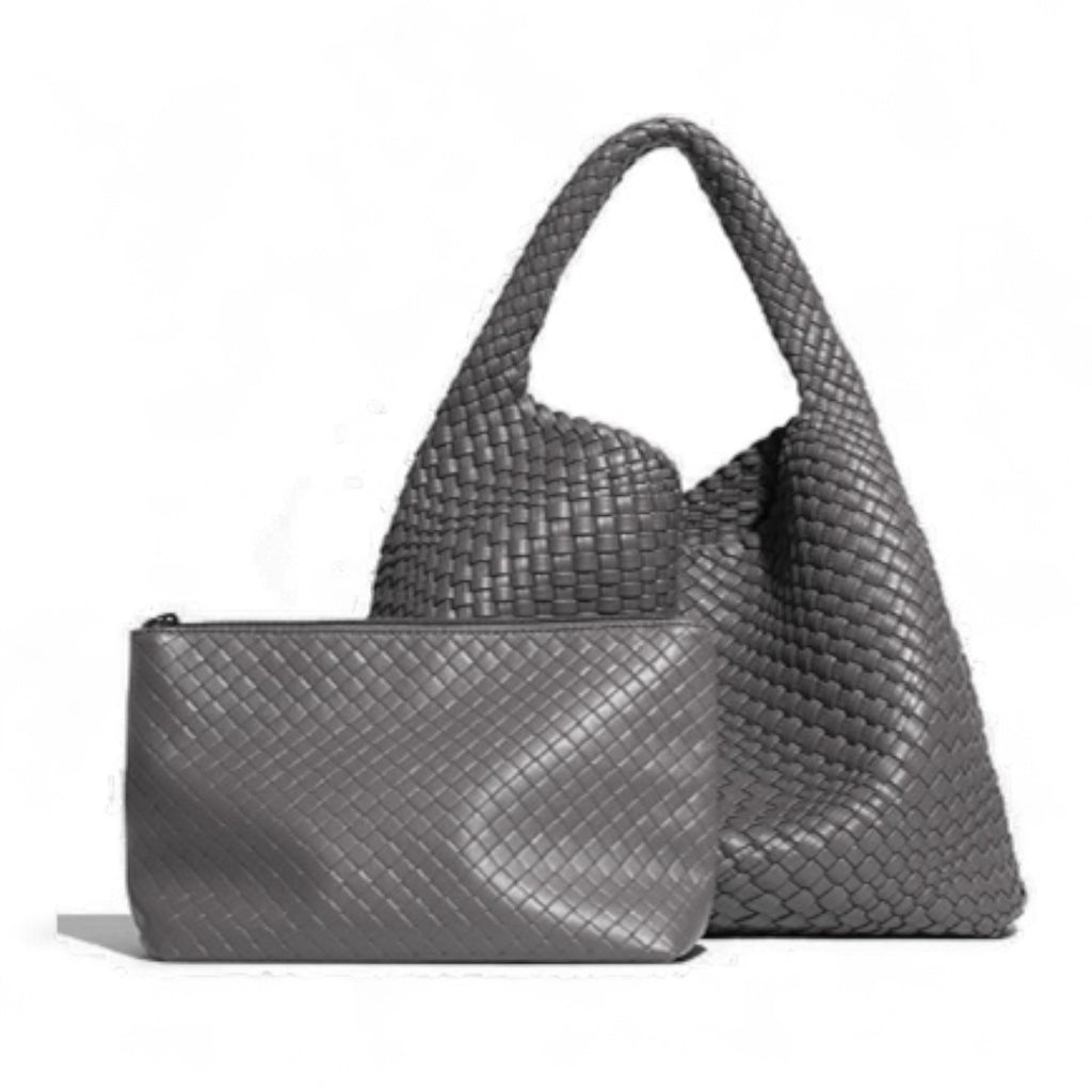 Grey Weave Shoulder Handbag