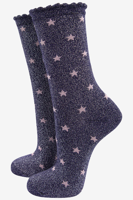 Navy & Pink Star Shimmer Socks