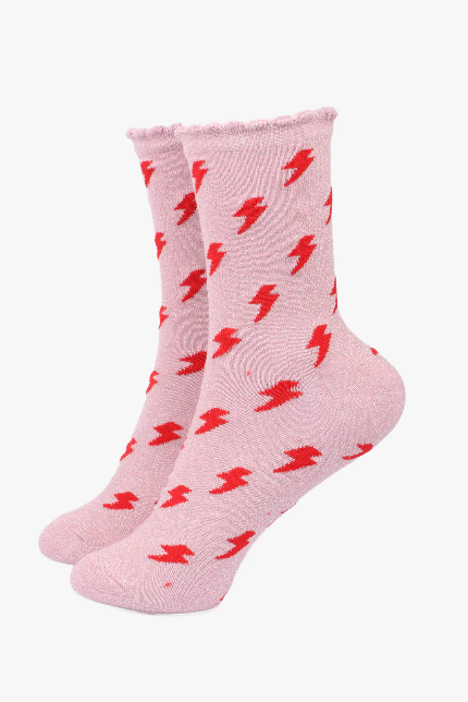 Pink & Red Lightening Bolt Shimmer Socks