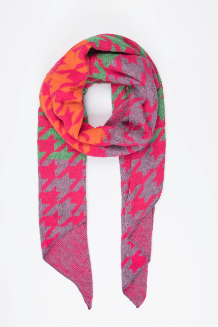 Jana Green & Fuchsia Houndstooth Scarf