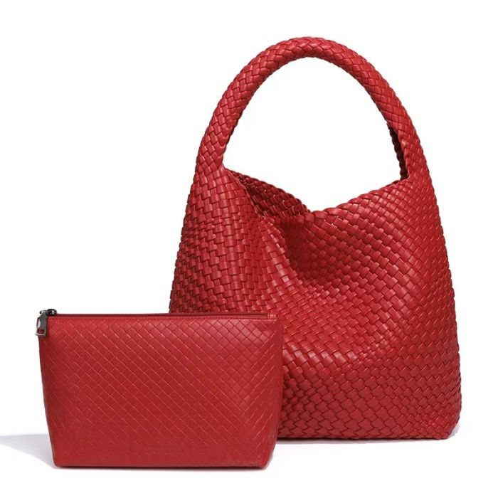 Cherry Red Weave Shoulder Handbag