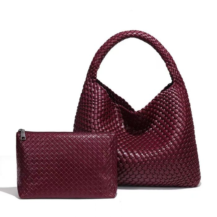 Raspberry Weave Shoulder Handbag