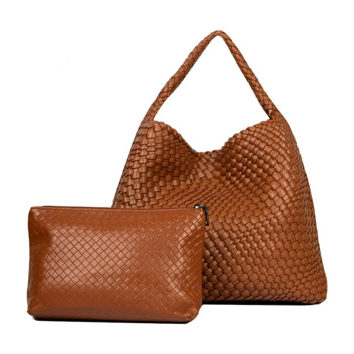 Tan Weave Shoulder Handbag