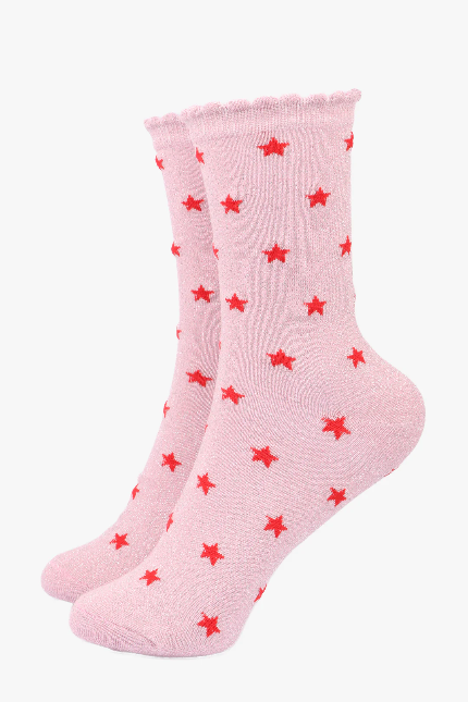 Pink & Red Star Shimmer Socks