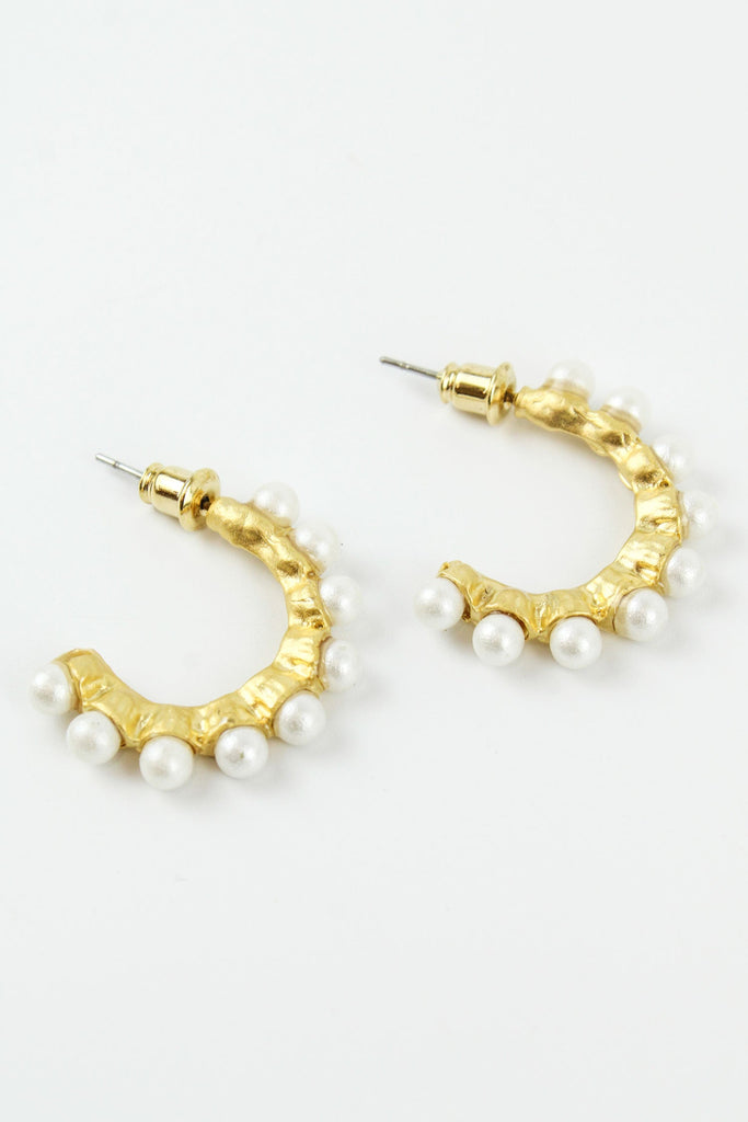 Small Chunky Gold & Pearl Hoop Earrings
