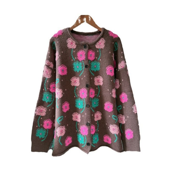 Brown & Pink Floral Print Cardigan