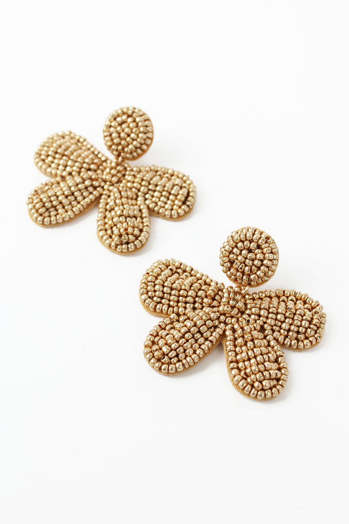 Gold Beaded Bow Earrings