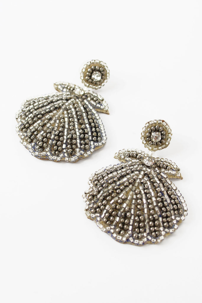 Silver Beaded Shell Earrings