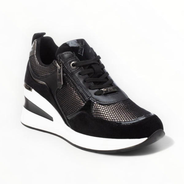 XTI Black & Pewter Wedge Trainers