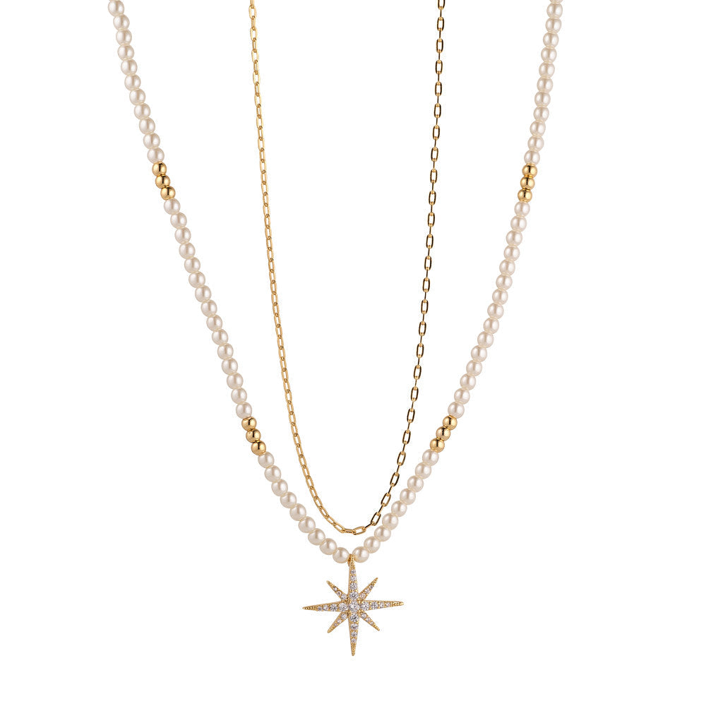 Pearl & Gold Star Layered Necklace