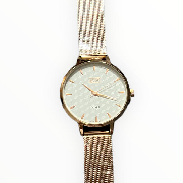 Rose Gold Round Face Mesh Strap Watch
